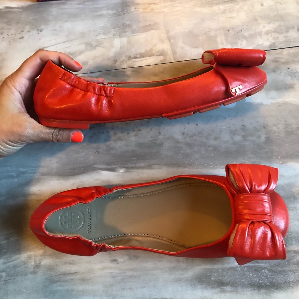 Tory Burch Divine Bow Driver Samba Orange flat ballet shoe size 7.5 - Picture 6 of 8
